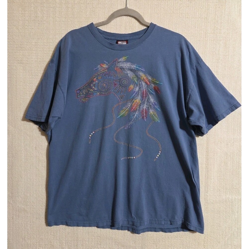 VTG Southwestern Sportex Horse Feather Mane Graphic T Shirt XL USA 100% Cotton